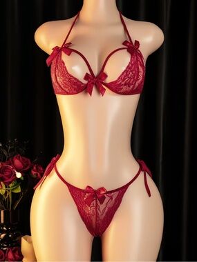 Red, Lace & Bow, Lingerie Set